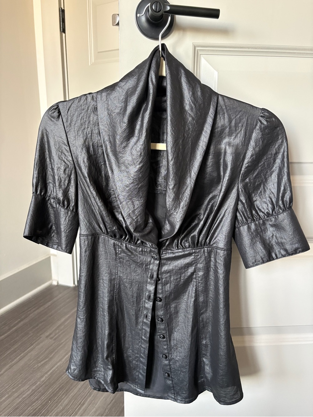 Vintage Guess Black Satin-Look Button Down Blouse